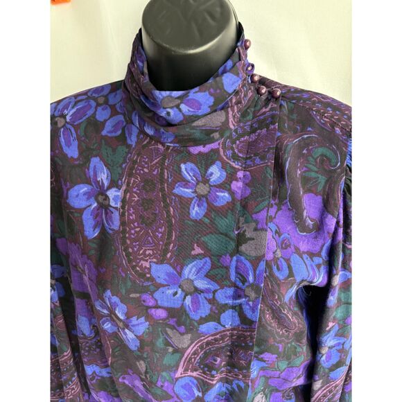 Vintage Patty ONeil Midi Dress 8 Dark Floral Paisley Purple High Neck Whimsigoth - Picture 2 of 14
